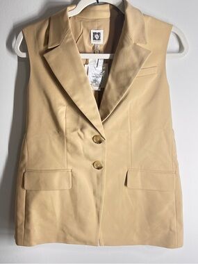 NWT Anne Klein Coffee Cream Sleeveless Blazer Vest Petite 2P Suit Jacket NEW